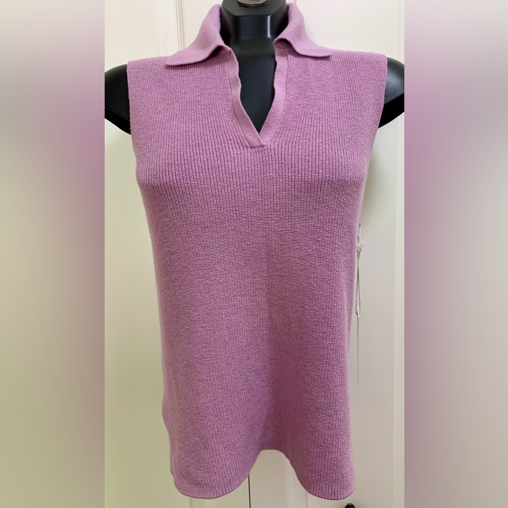 Lilac Purple JOIE Collared V Knit Sleeveless Vest Top Size XS Unworn Polo Mauve